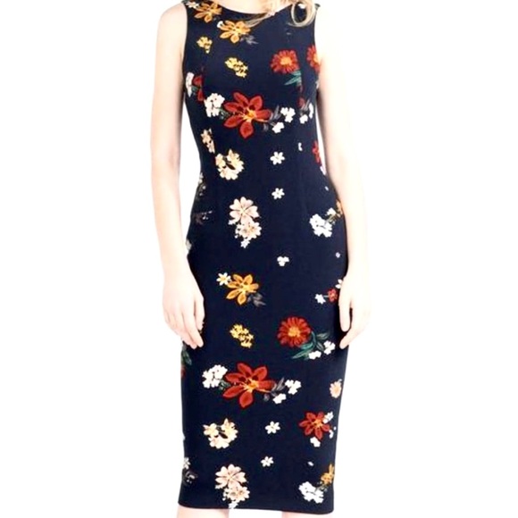 Zara Navy Floral Print XL Open Back Dress - Picture 1 of 7